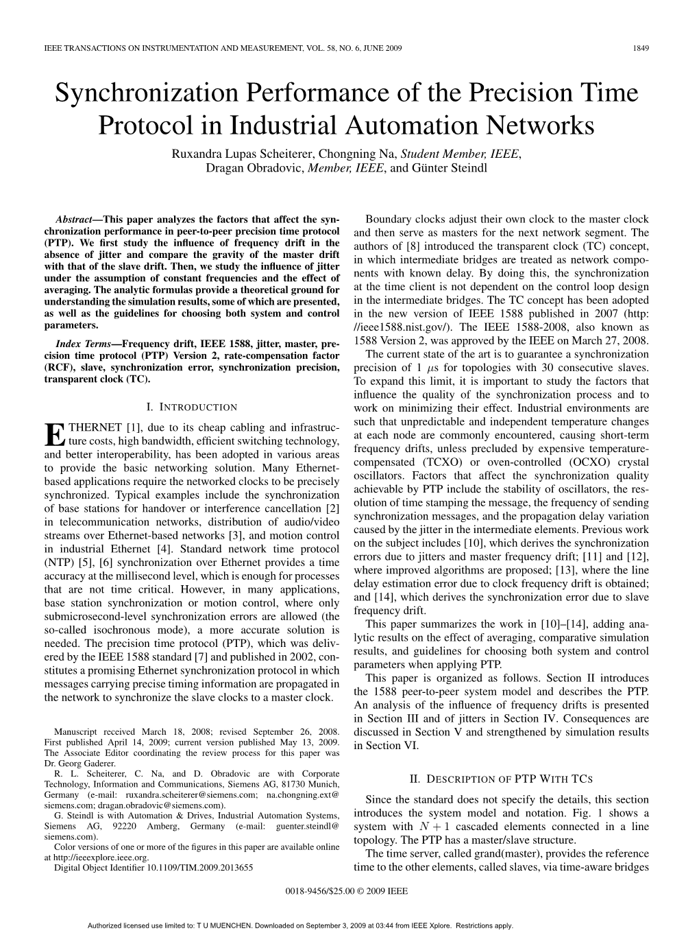 Synchronization Performance of the Precision Time Protocol in Industrial