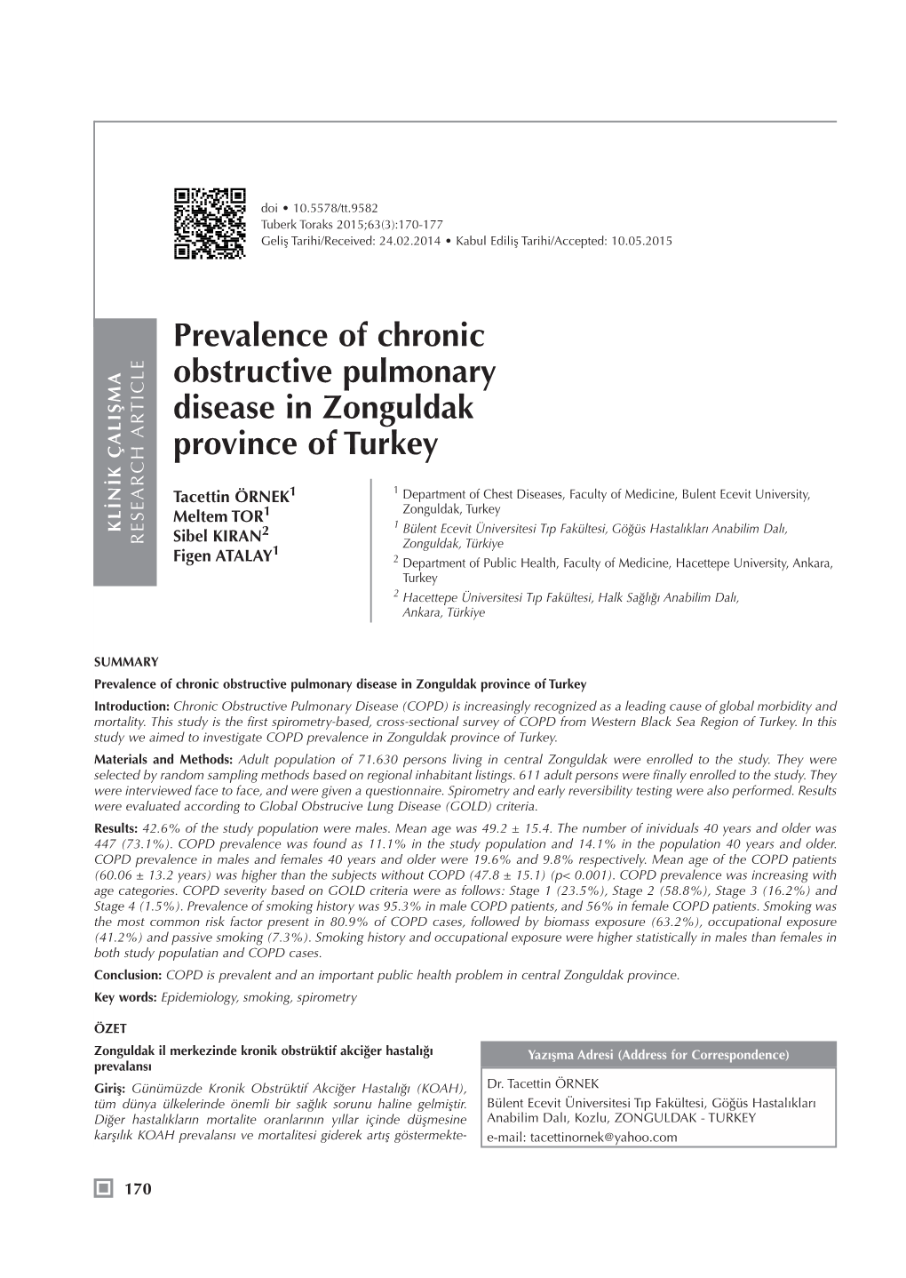 Prevalence of Chronic Obstructive Pulmonary Disease