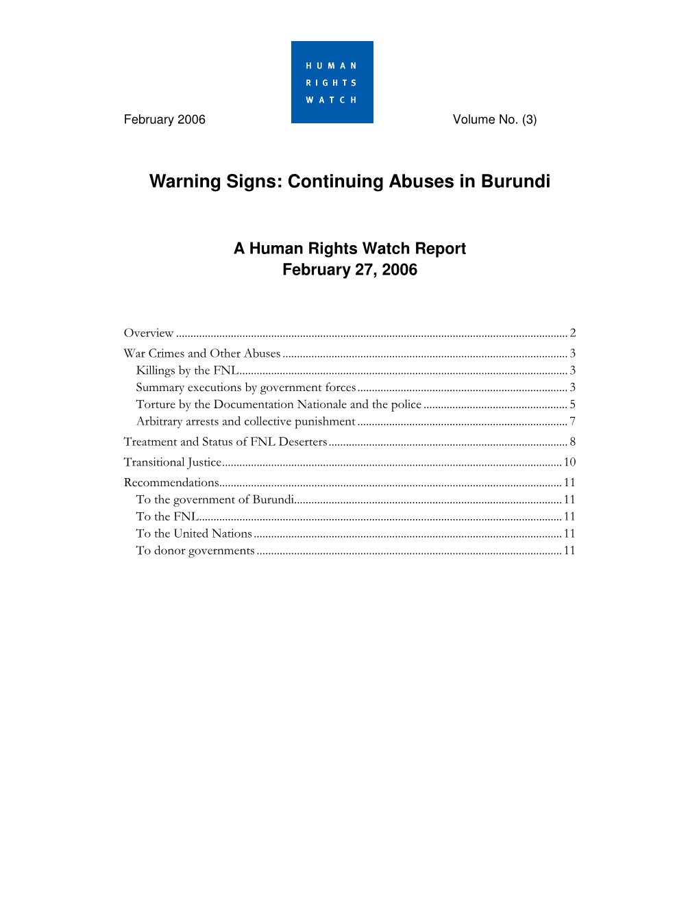 Warning Signs: Continuing Abuses in Burundi