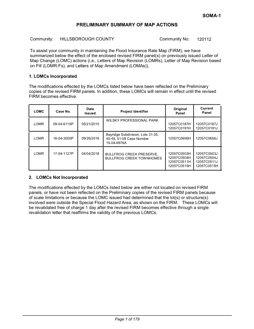 Soma-1 Preliminary Summary of Map Actions