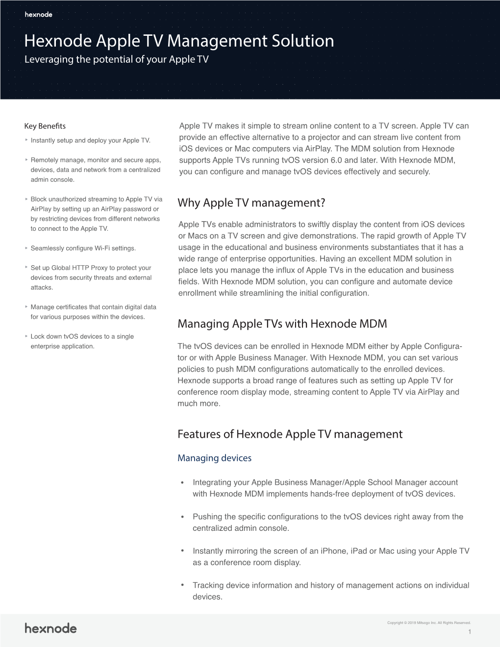 Hexnode Apple TV Management Solution | Datasheet | Hexnode