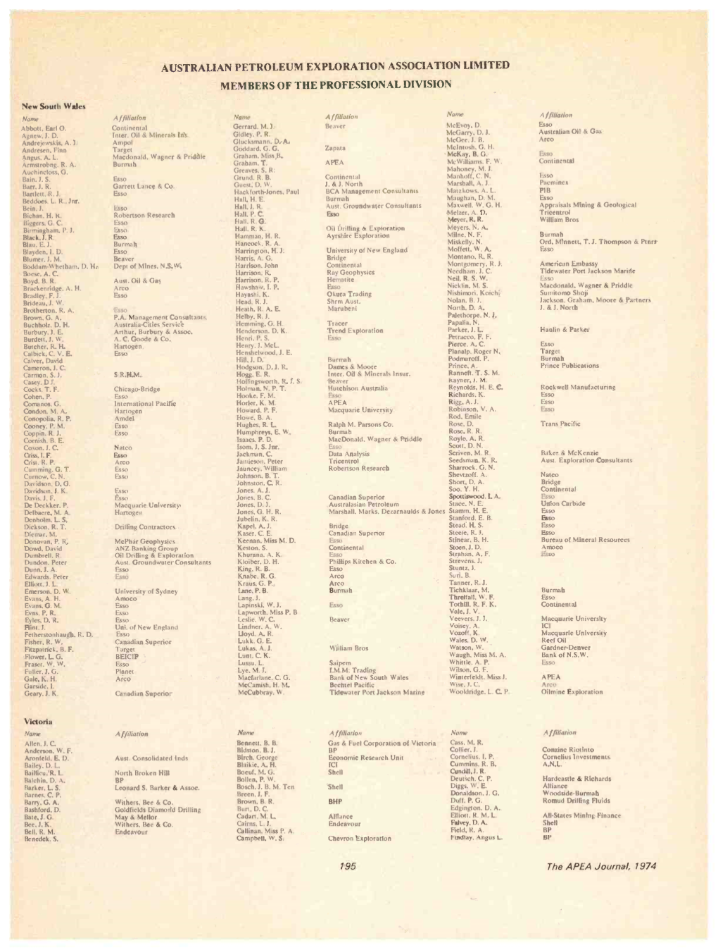 Australian Petroleum Exploration Association Limited Members of the Professional Division