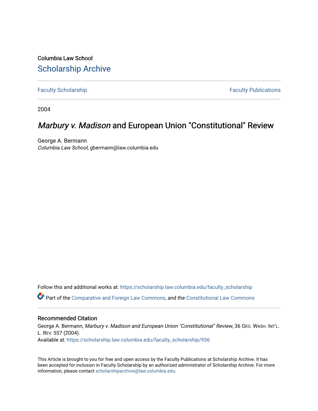 Marbury V. Madison and European Union "Constitutional" Review