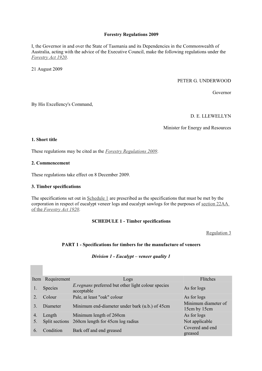 Forestry Regulations 2009