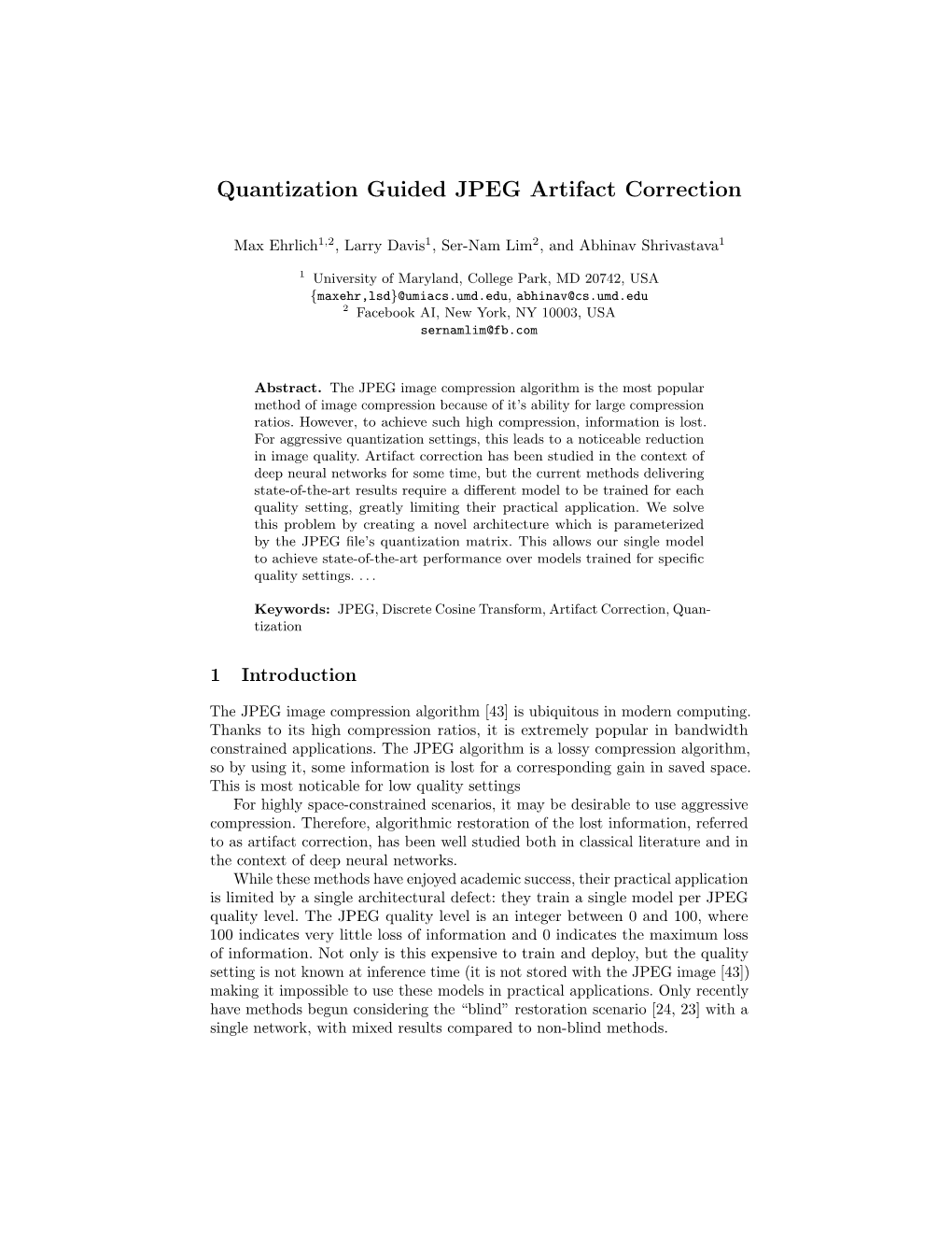 Quantization Guided JPEG Artifact Correction