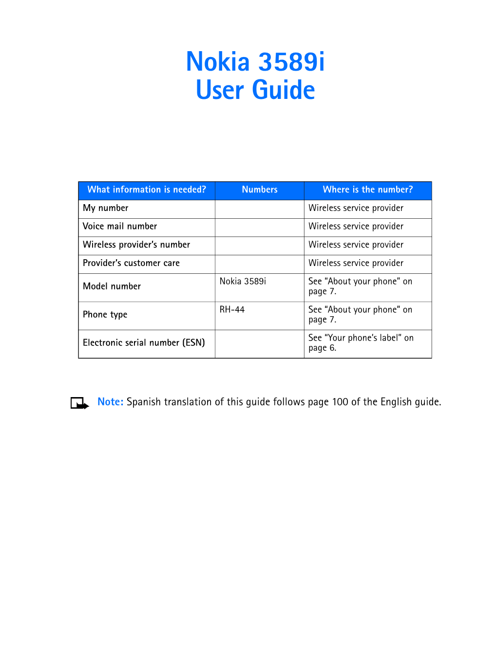 Nokia 3589I User Guide