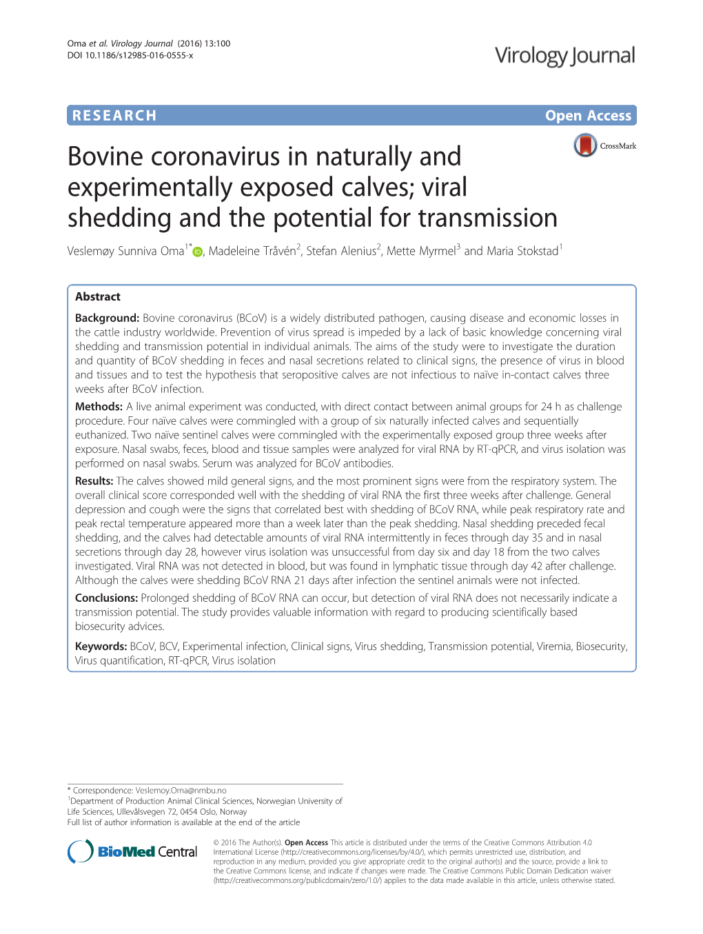 Bovine Coronavirus in Naturally and Experimentally Exposed Calves