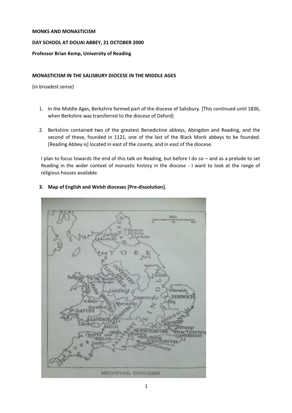 Monasticism in the Salisbury Diocese in the Middle Ages