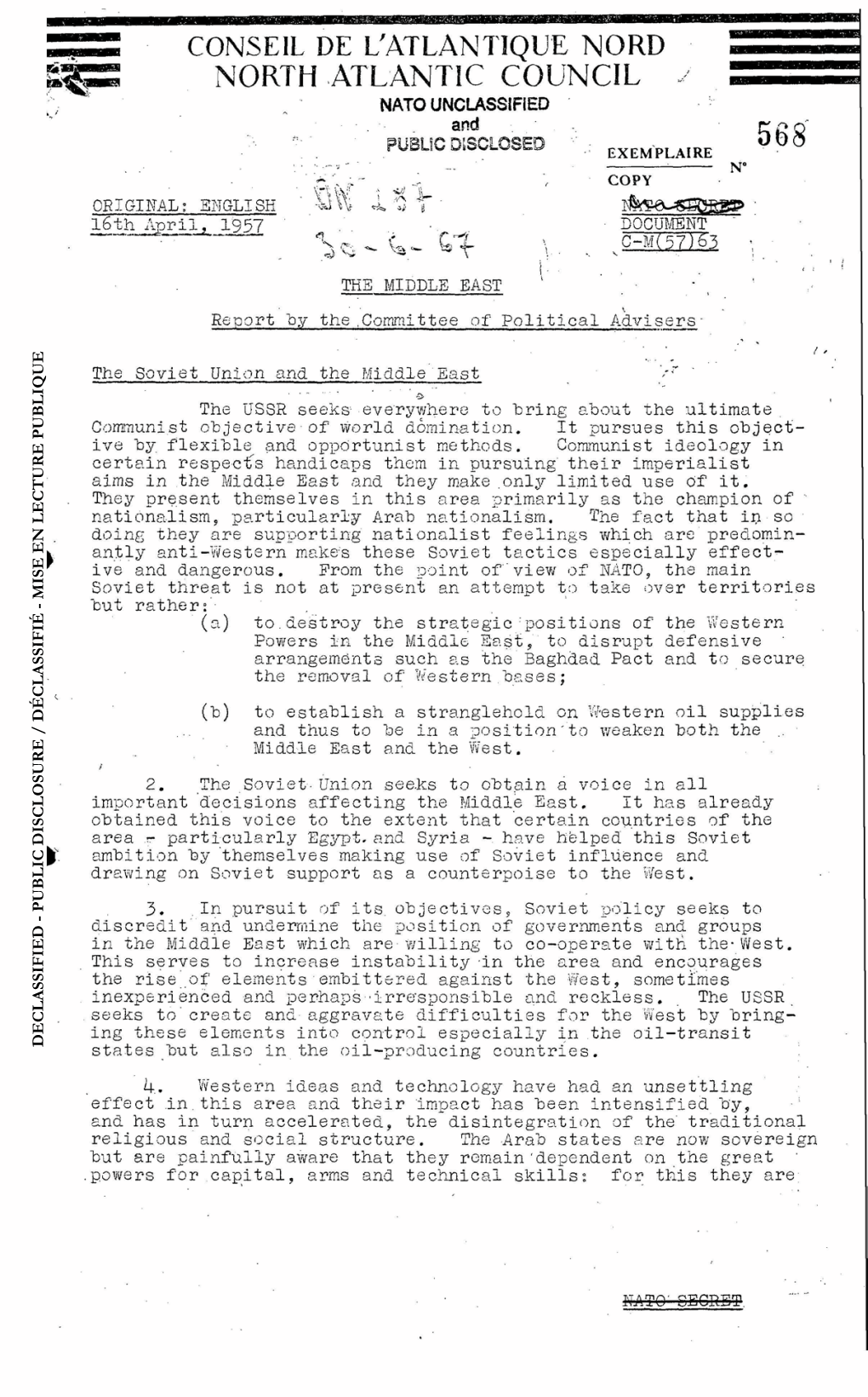 MISE EN LECTURE PUBLIQUE LECTURE EN - MISE / DÉCLASSIFIÉ DISCLOSURE - PUBLIC DECLASSIFIED States but Also in the Oil-Producing Countries