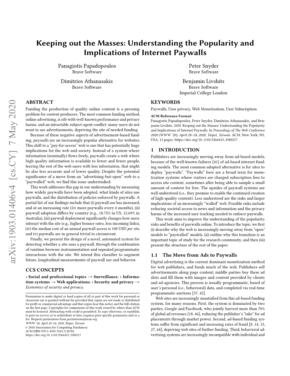 Understanding the Popularity and Implications of Internet Paywalls