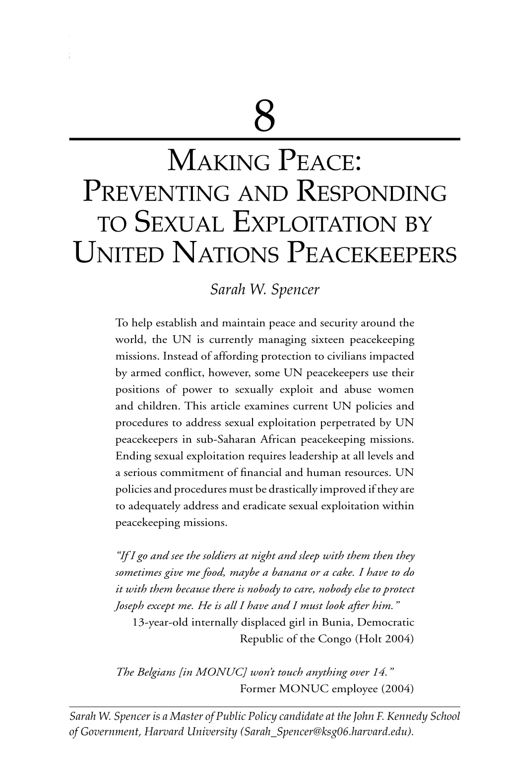 Preventing and Responding to Sexual Exploitation by United Nations Peacekeepers 167