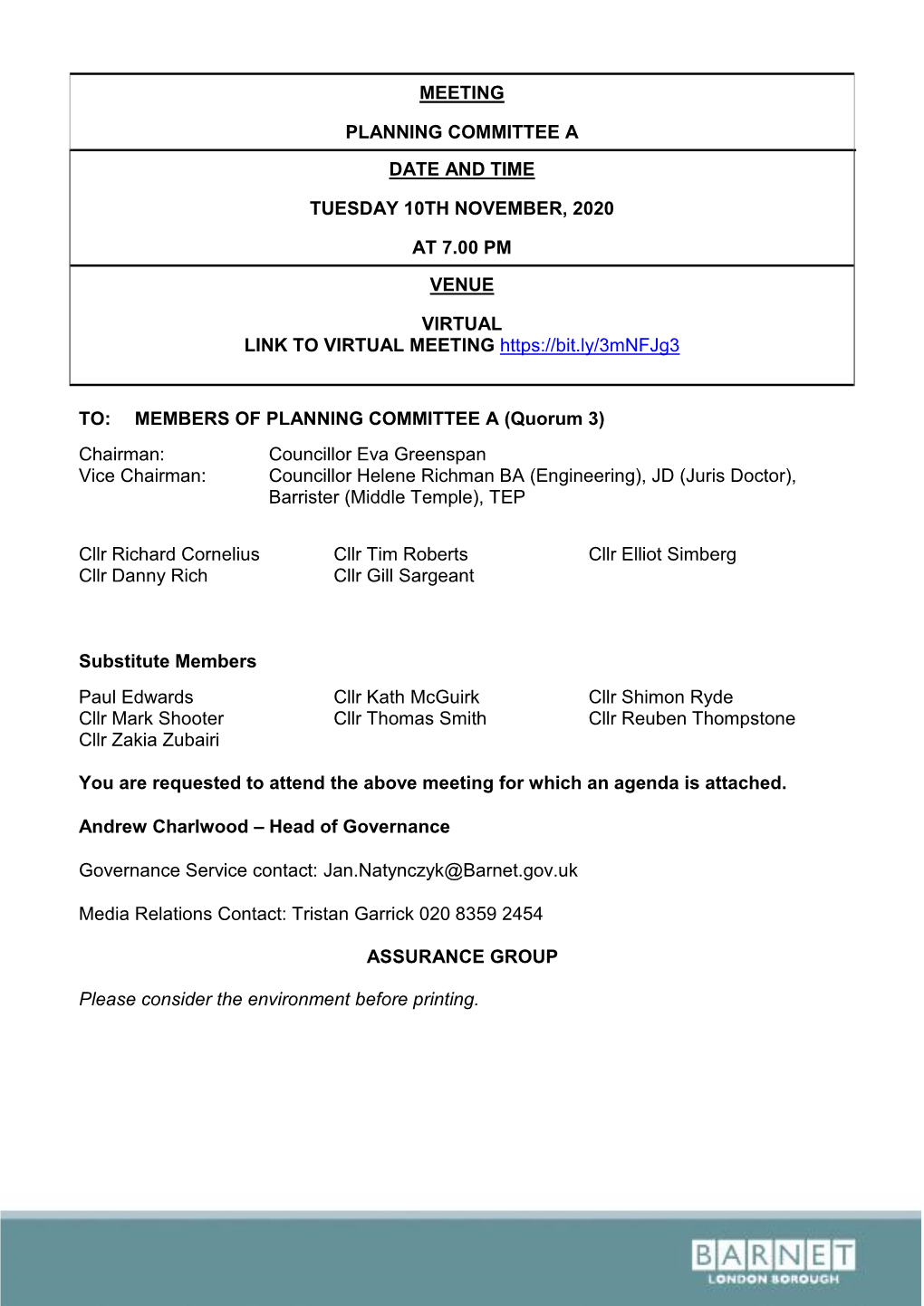 (Public Pack)Agenda Document for Planning Committee A, 10/11/2020