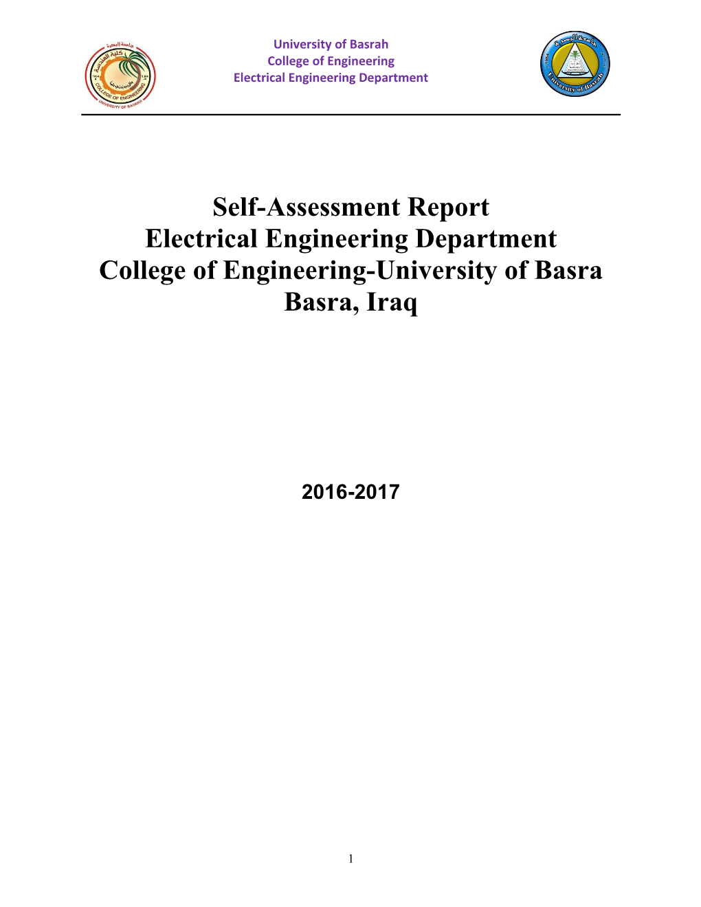 Self-Assessment Report Electrical Engineering Department College of Engineering-University of Basra Basra, Iraq