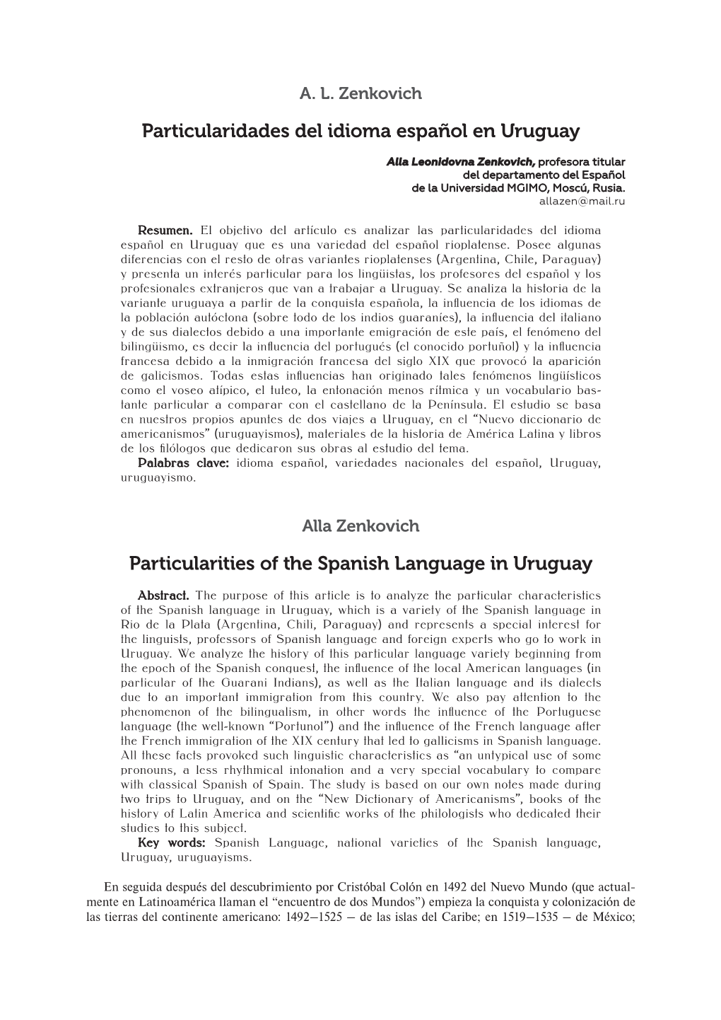 Particularidades Del Idioma Español En Uruguay Particularities of The