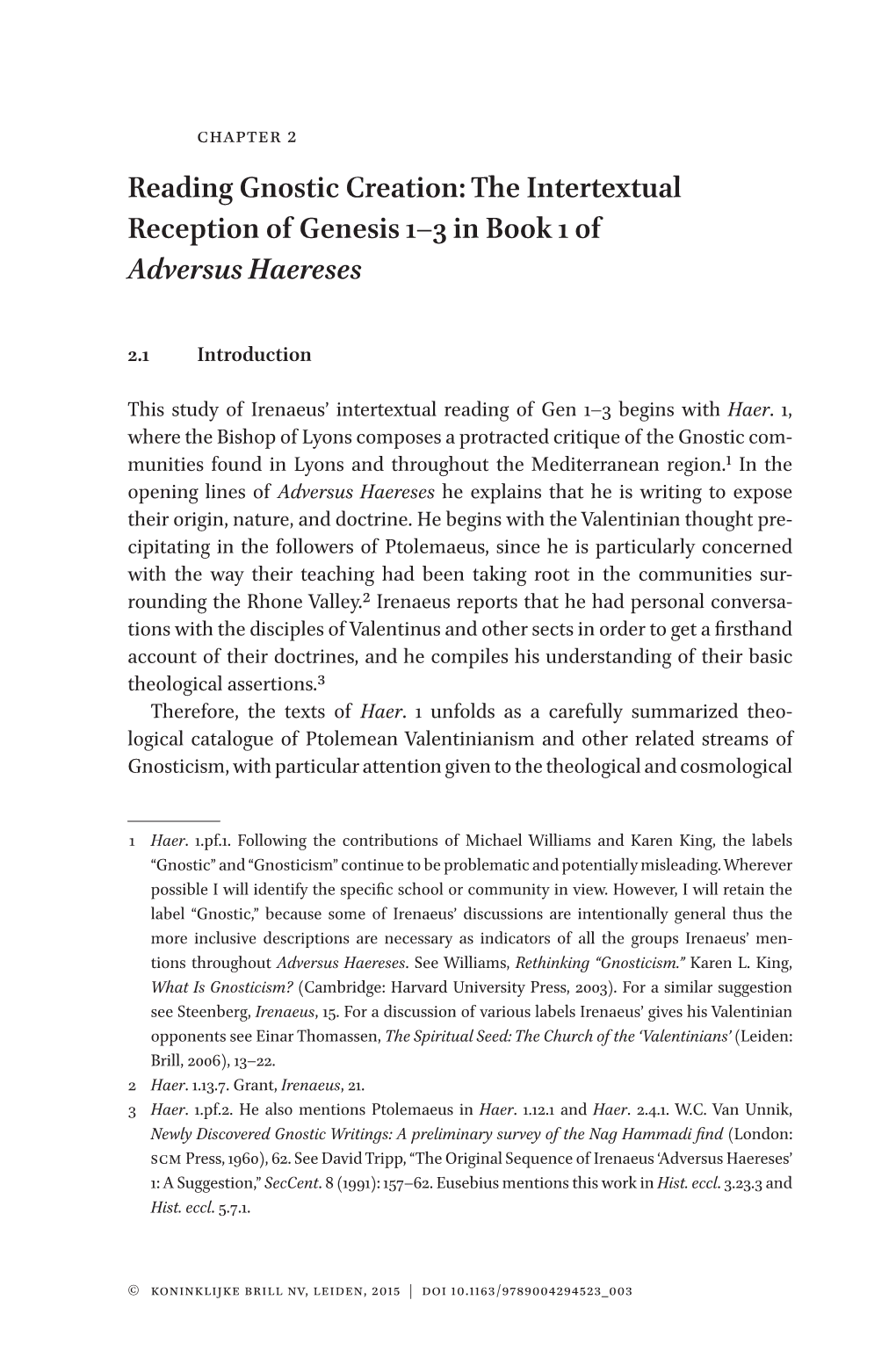 Reading Gnostic Creation: the Intertextual Reception of Genesis 1–3 in Book 1 of Adversus Haereses