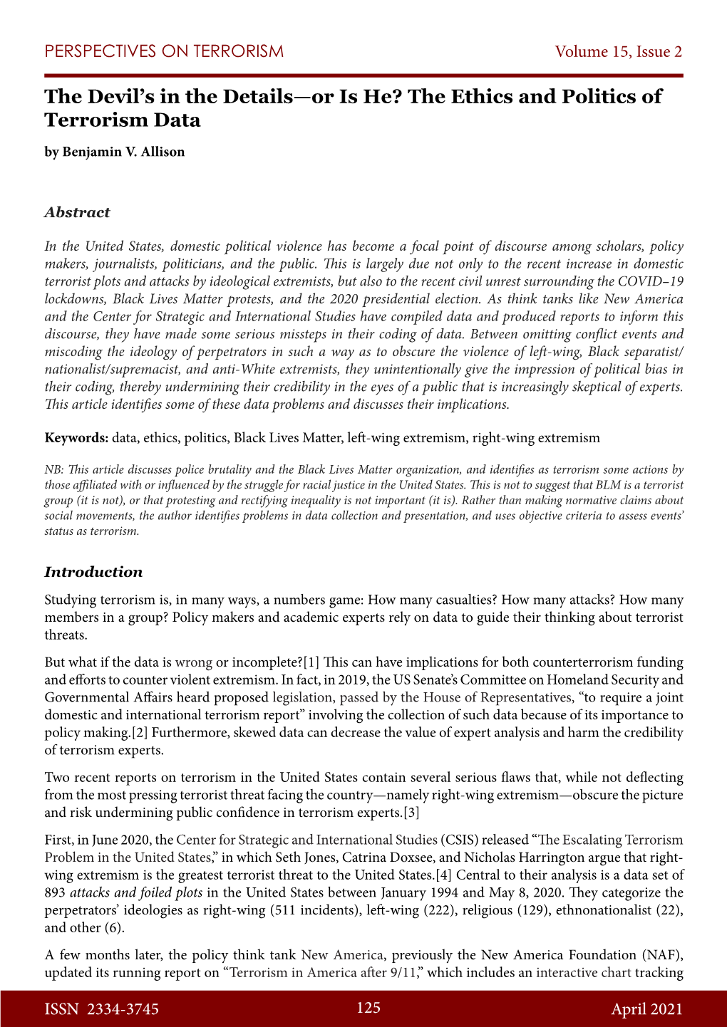 The Ethics and Politics of Terrorism Data by Benjamin V