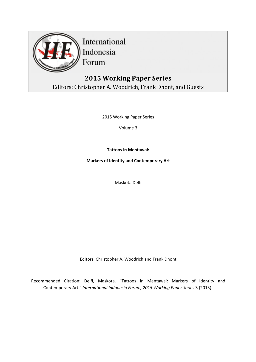 2015 Working Paper Series Editors: Christopher A