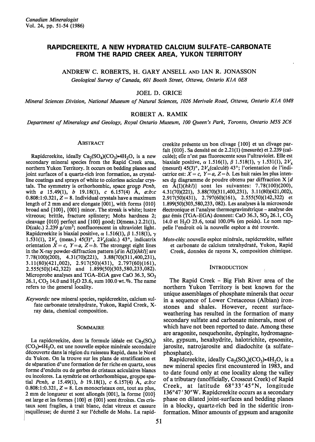 Rapidcreekite, a New Hydrated Calcium Sulfate-Carbonate