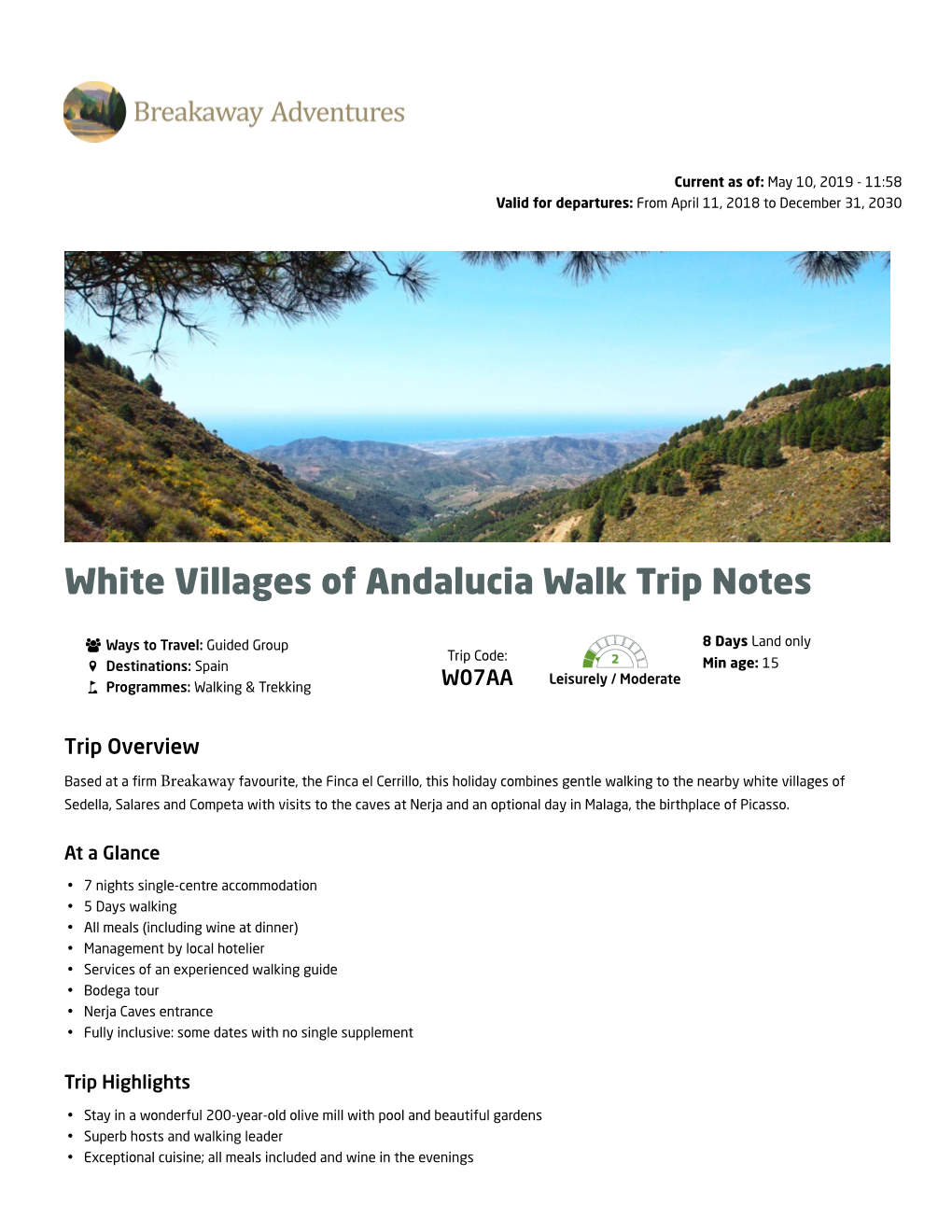 White Villages of Andalucia Walk Trip Notes