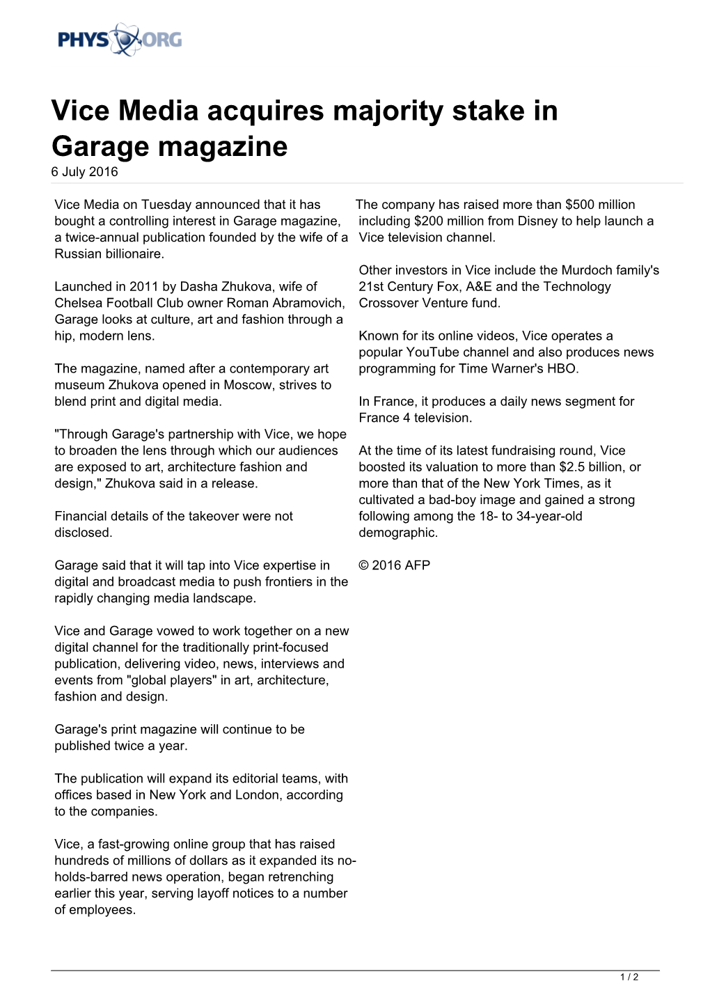 Vice Media Acquires Majority Stake in Garage Magazine 6 July 2016