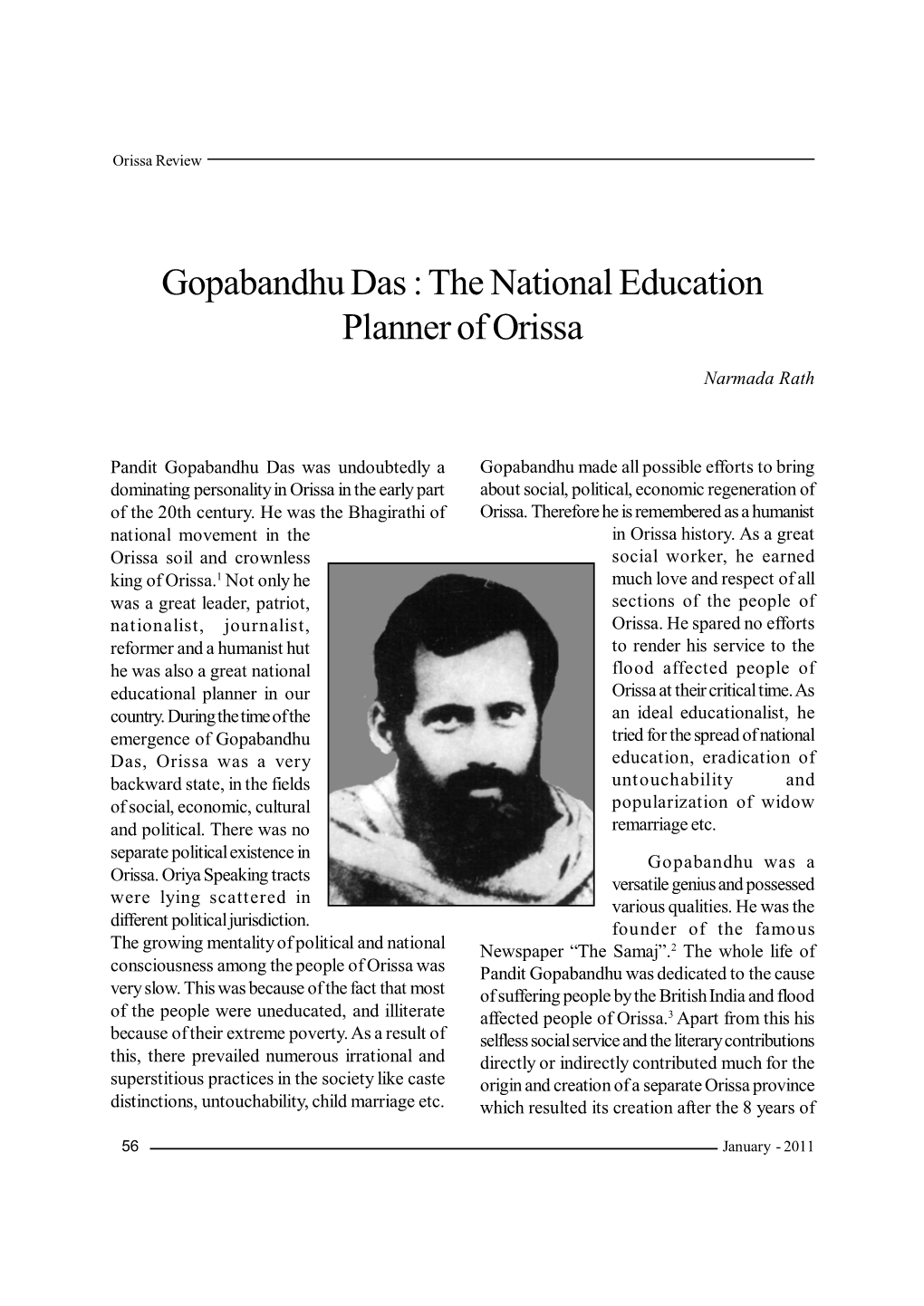 Gopabandhu Das : the National Education Planner of Orissa