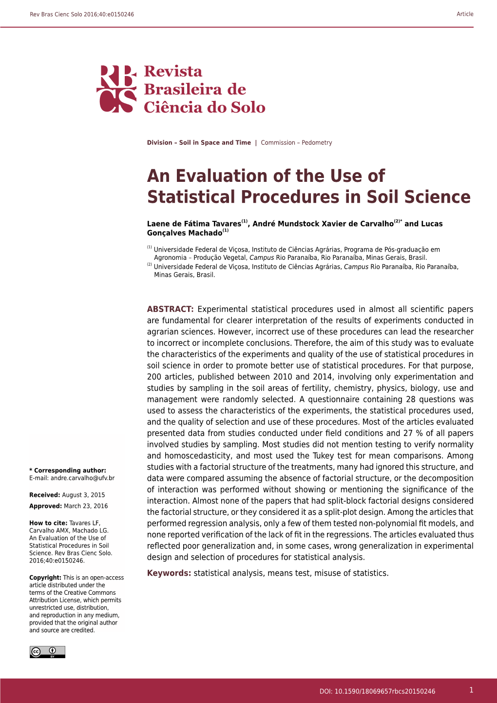 An Evaluation of the Use of Statistical Procedures in Soil Science