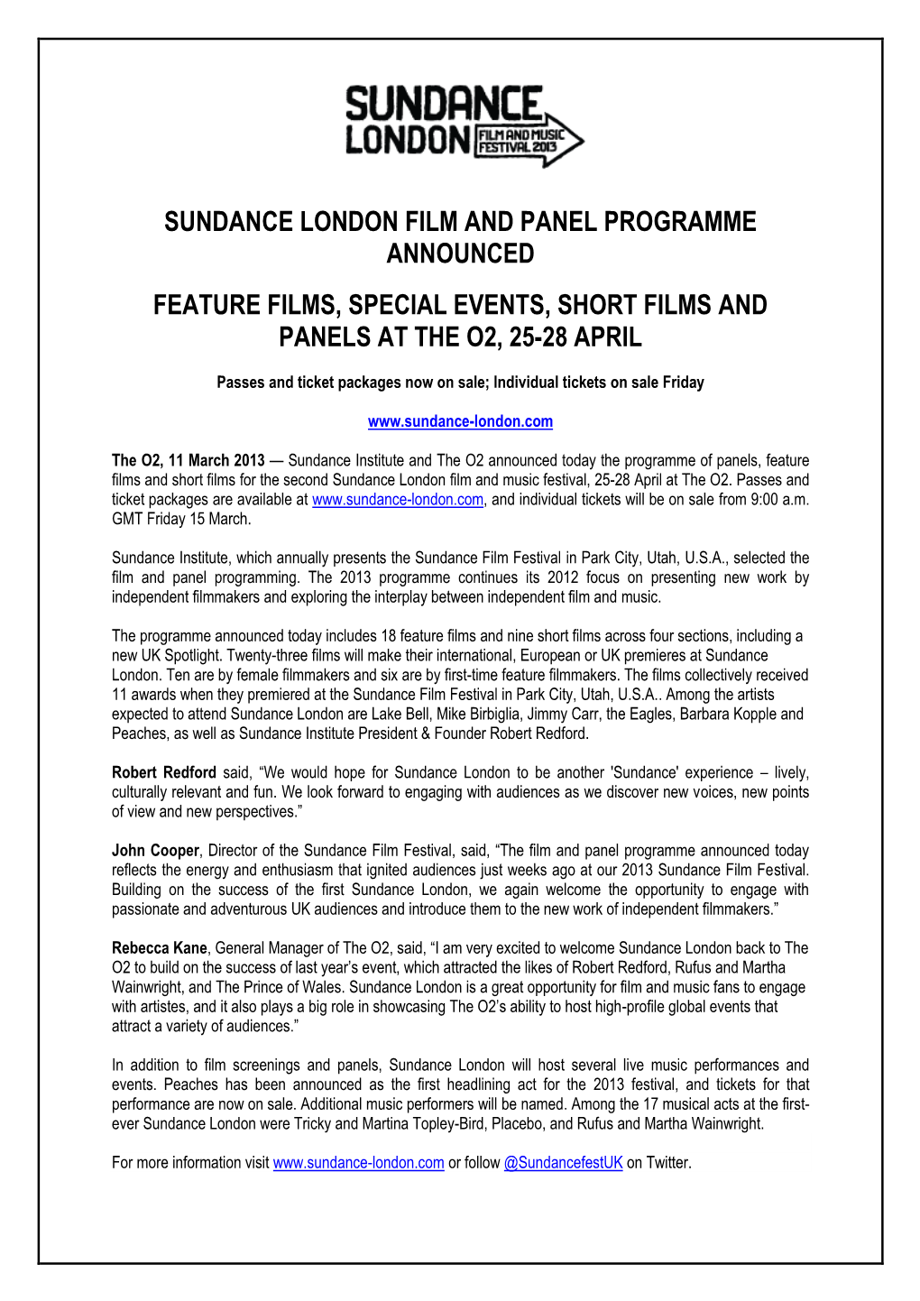 Sundance London Film and Panel Programme Announced