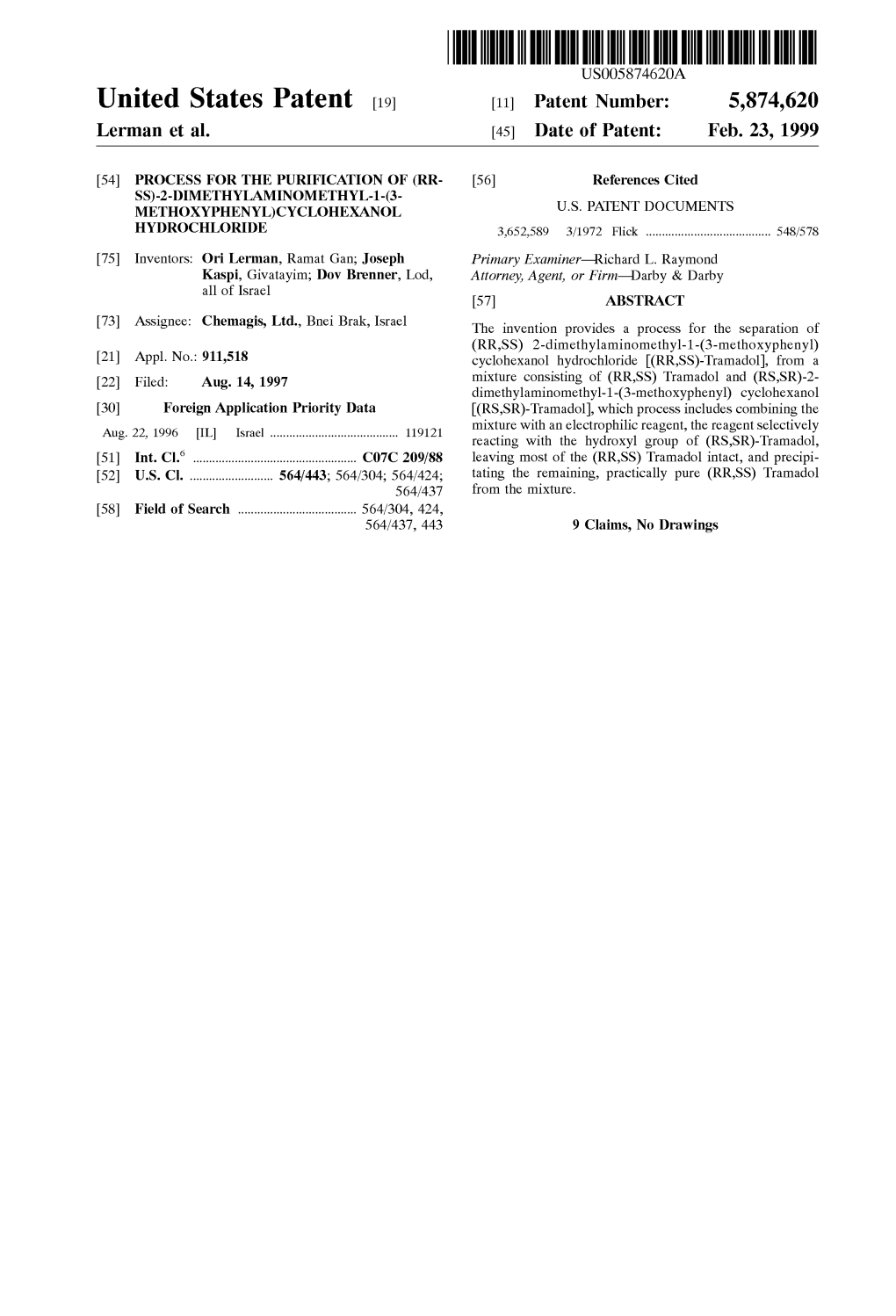 Ulllted States Patent [19] [11] Patent Number: 5,874,620 Lerman Et Al