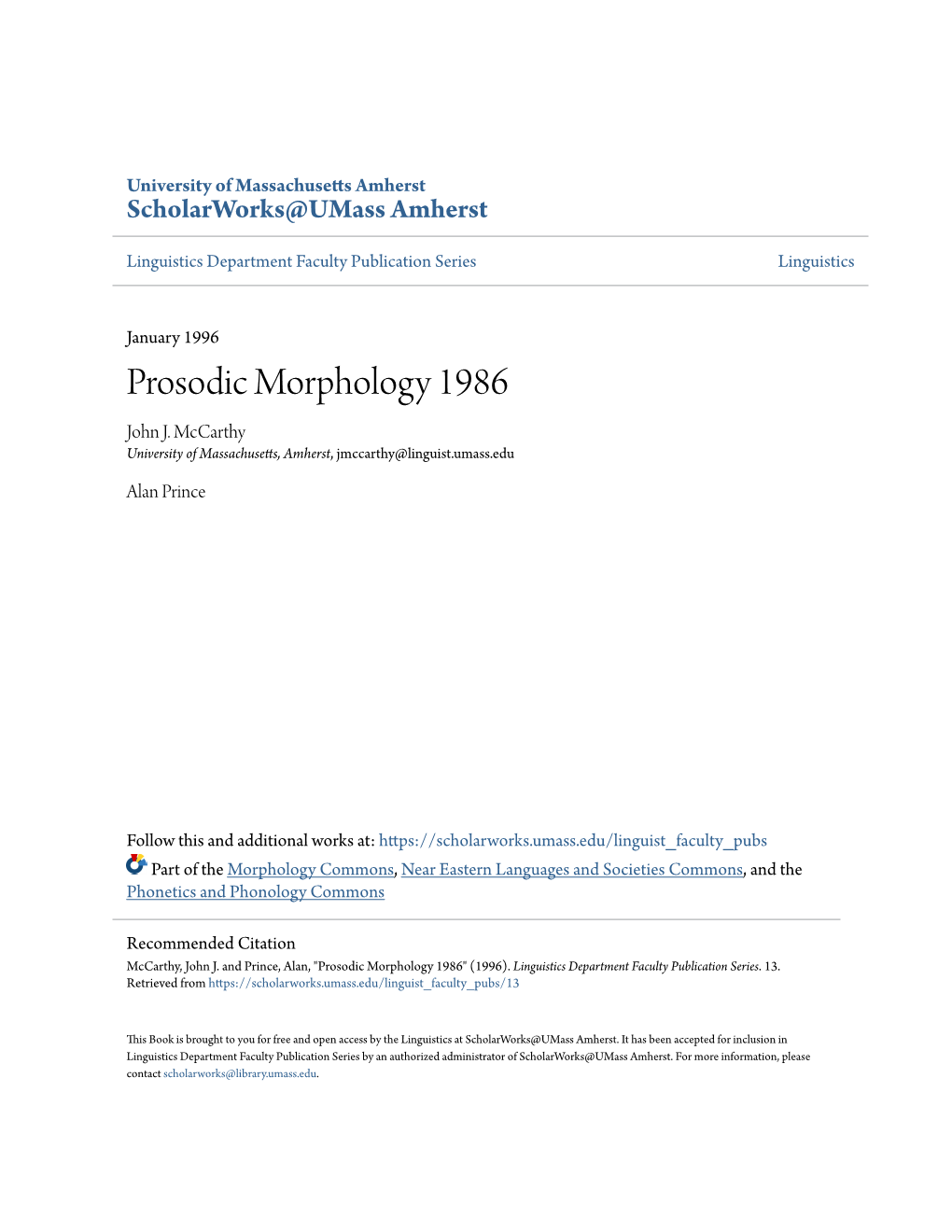 Prosodic Morphology 1986 John J