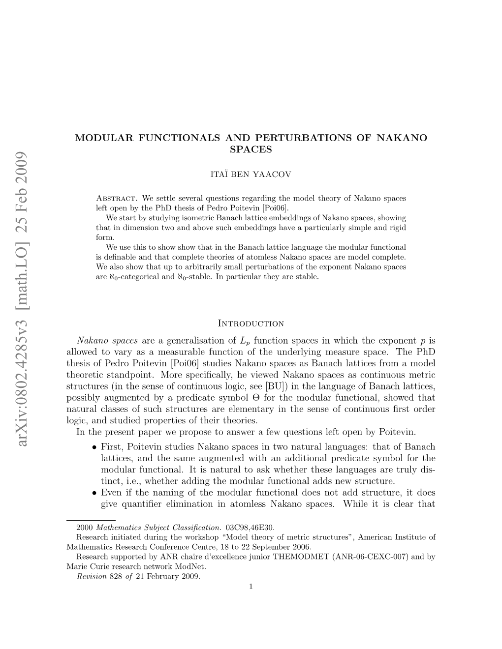 Modular Functionals and Perturbations of Nakano Spaces 3