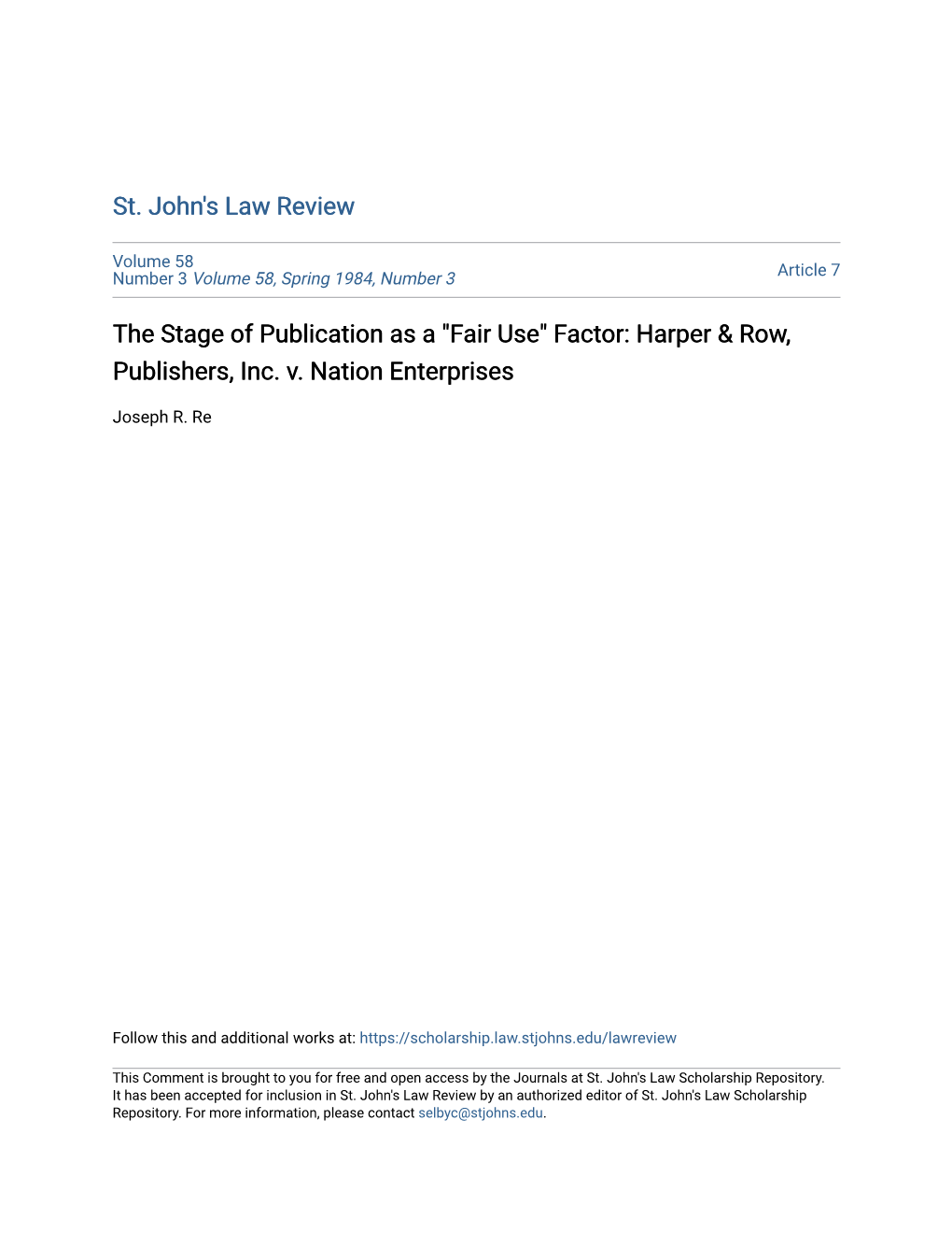 Fair Use" Factor: Harper & Row, Publishers, Inc