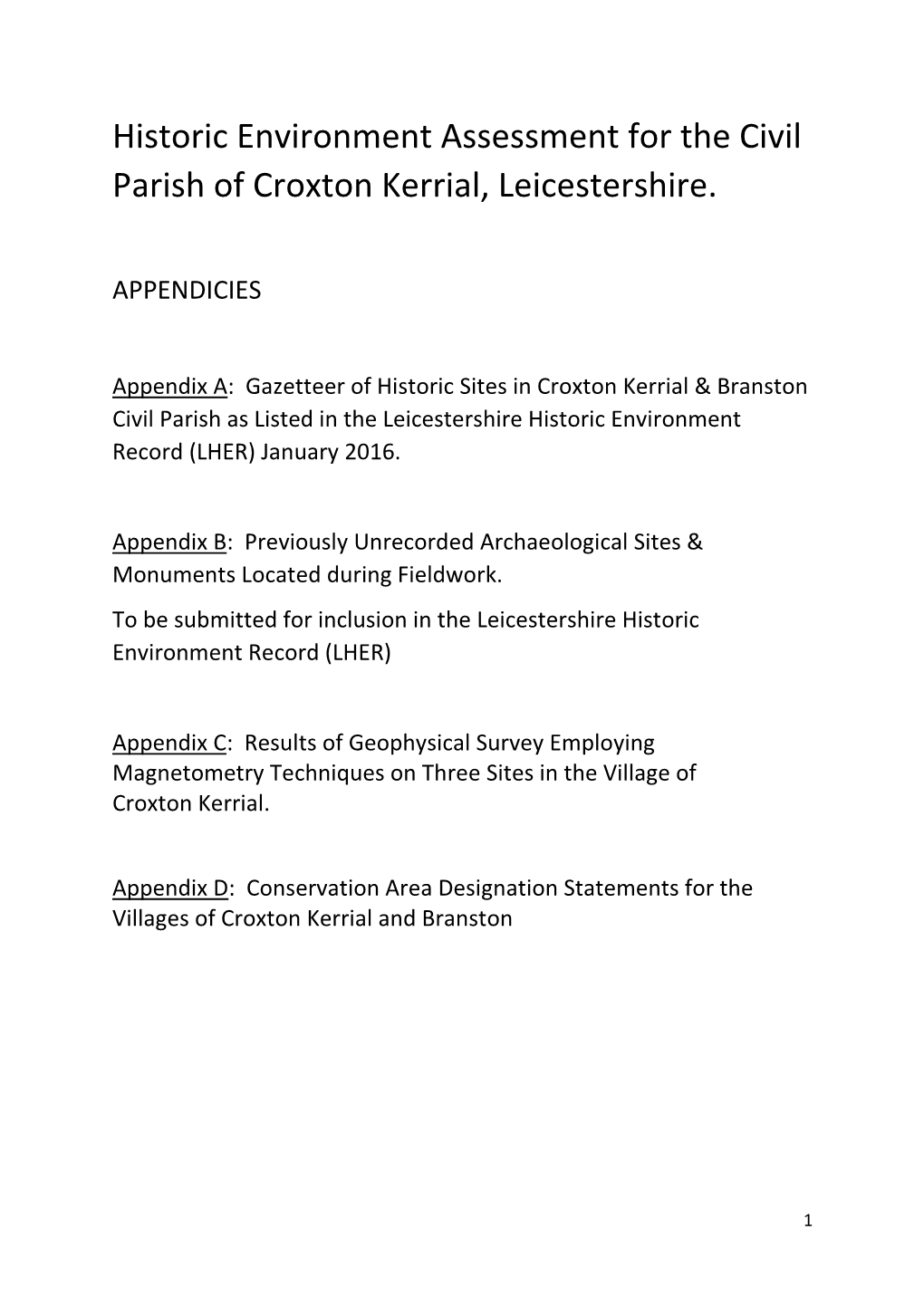 Historic Environment Assessment for the Civil Parish of Croxton Kerrial, Leicestershire