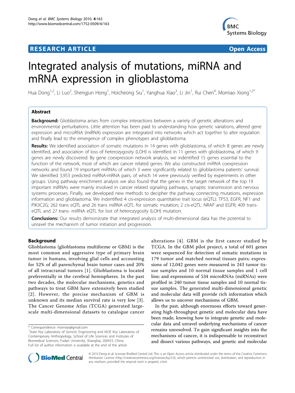 Integrated Analysis of Mutations, Mirna and Mrna Expression In