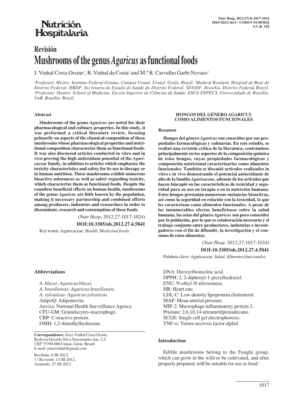 Mushrooms of the Genus Agaricusas Functional Foods