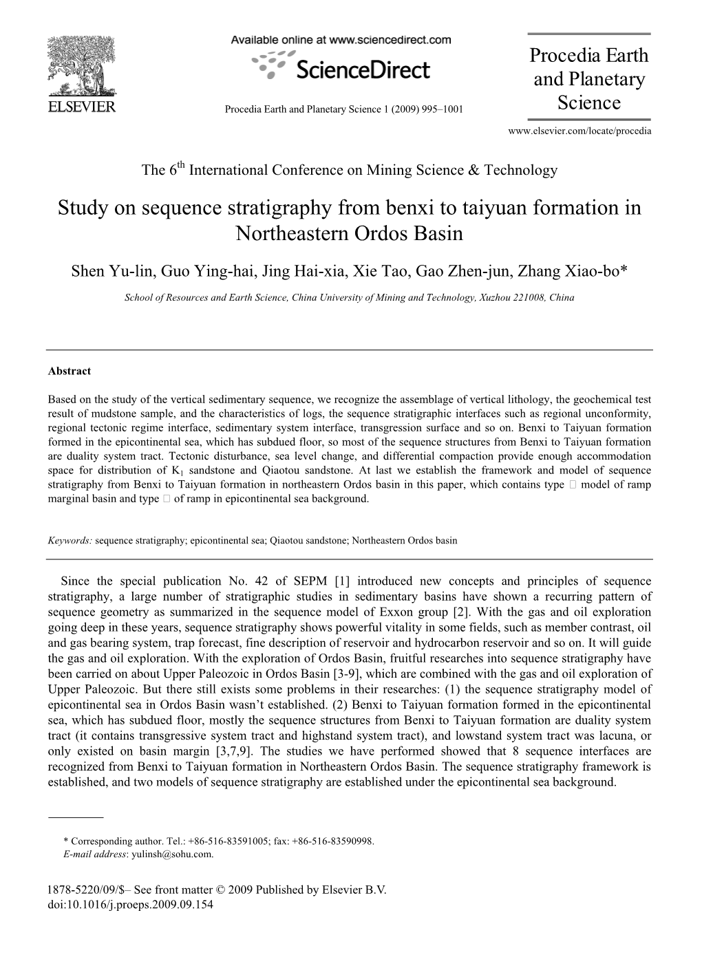 Study on Sequence Stratigraphy from Benxi to Taiyuan Formation in Northeastern Ordos Basin