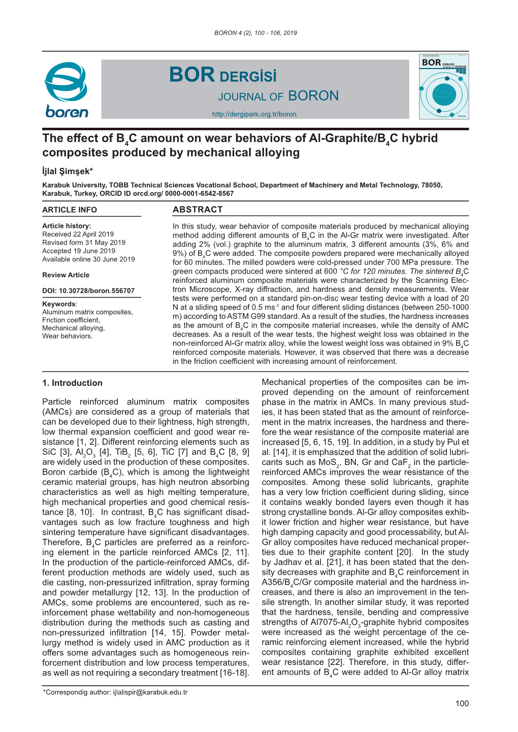 Bor Dergisi 19 Journal of Boron