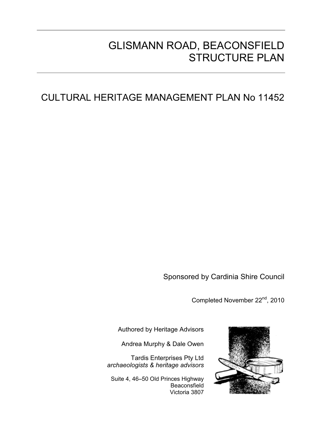 Glismann Road, Beaconsfield Structure Plan Cultural Heritage Management Plan