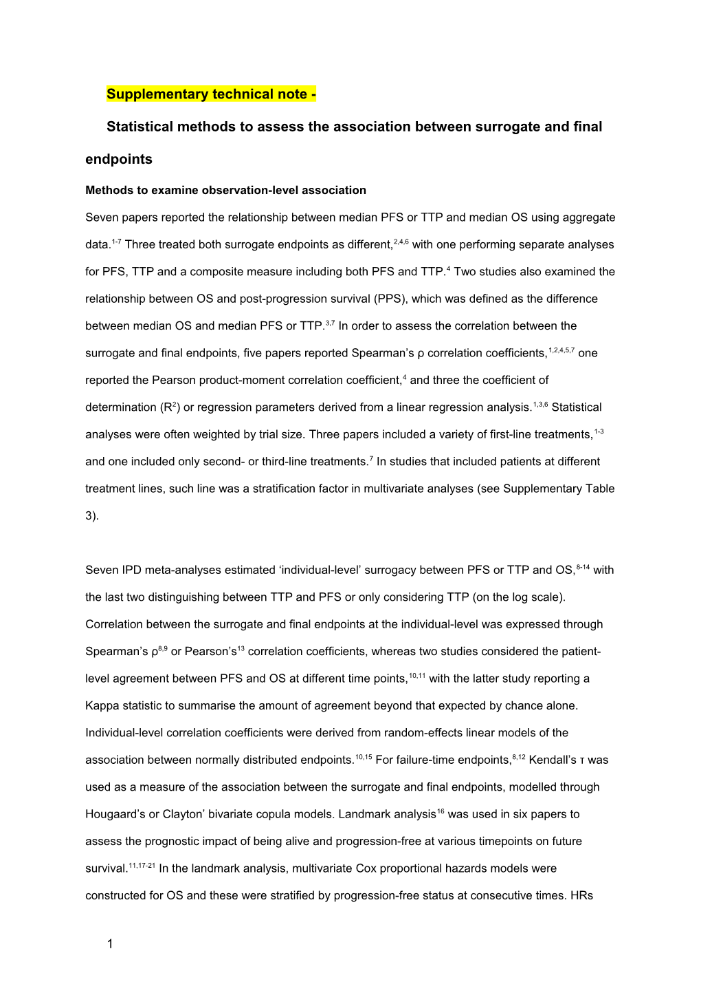 Statistical Methods to Assess the Association Between Surrogate and Final Endpoints