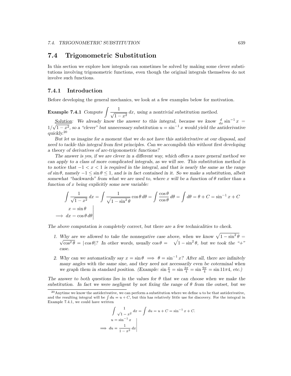 7.4 Trigonometric Substitution