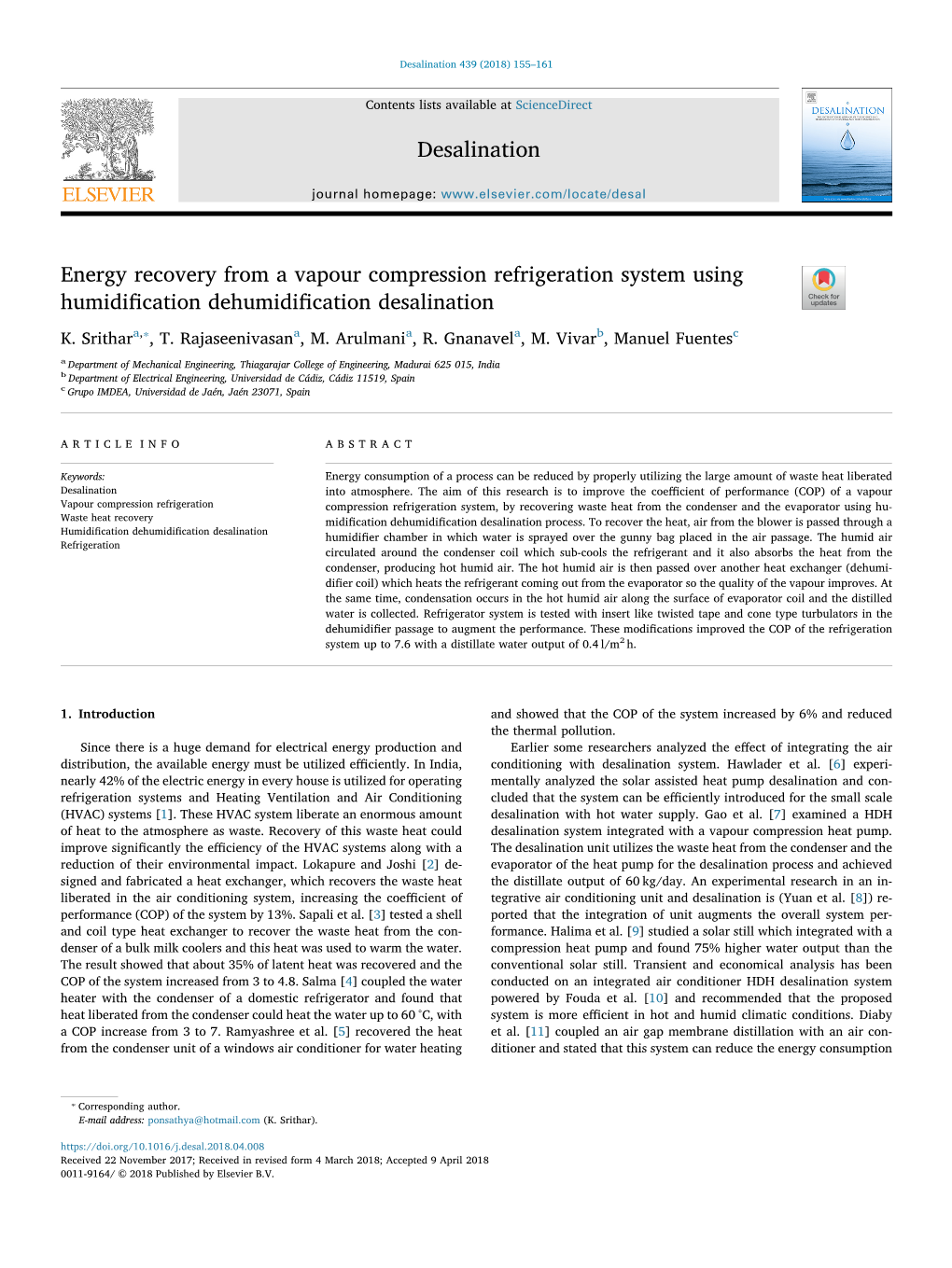 Desalination 439 (2018) 155–161