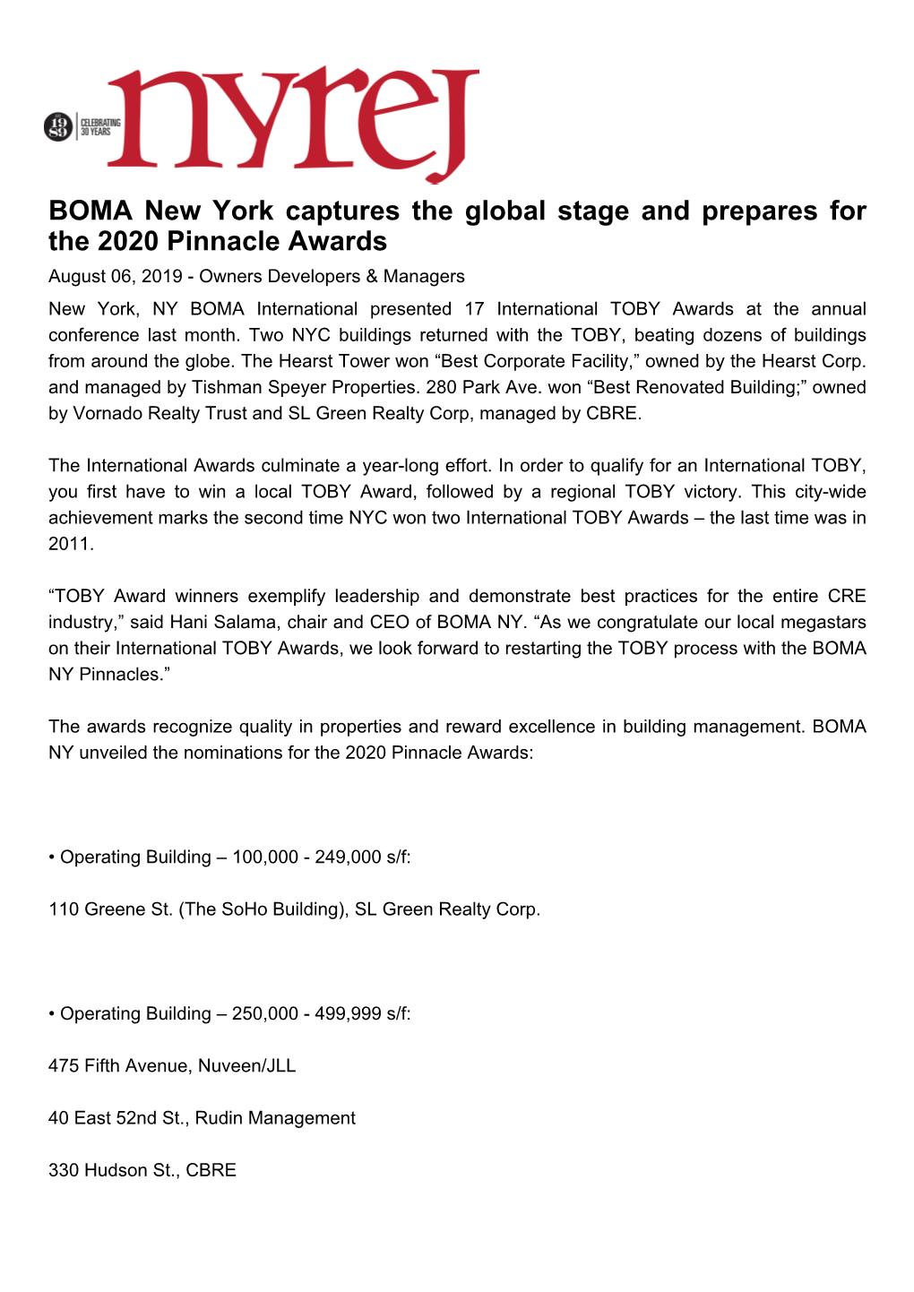 BOMA New York Captures the Global Stage and Prepares for the 2020