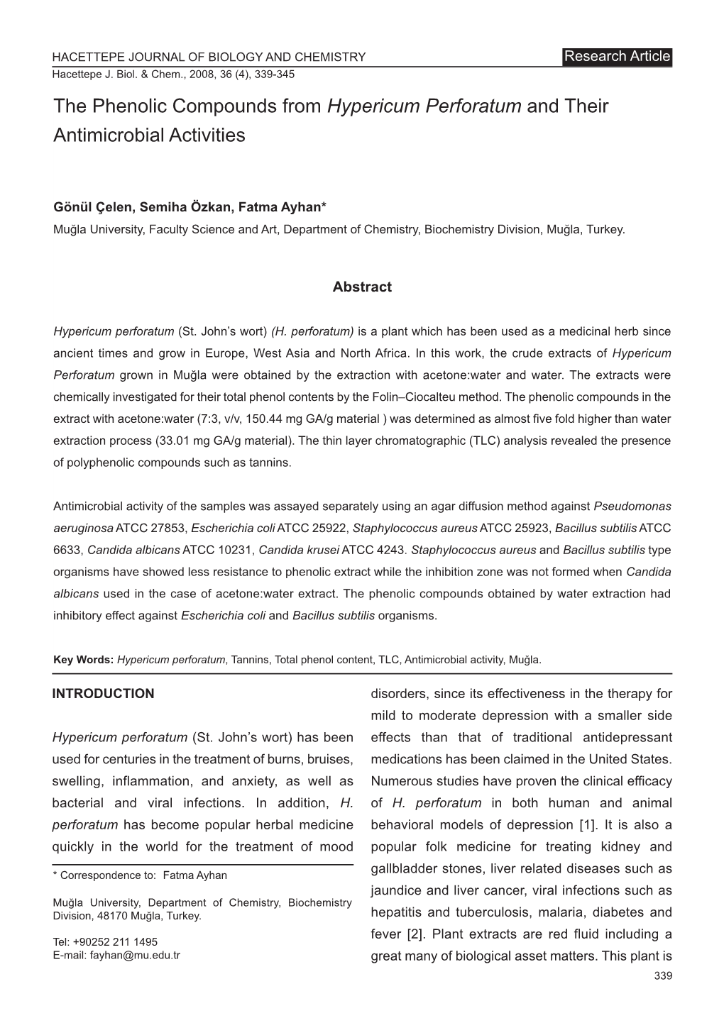 The Phenolic Compounds from Hypericum Perforatum and Their Antimicrobial Activities