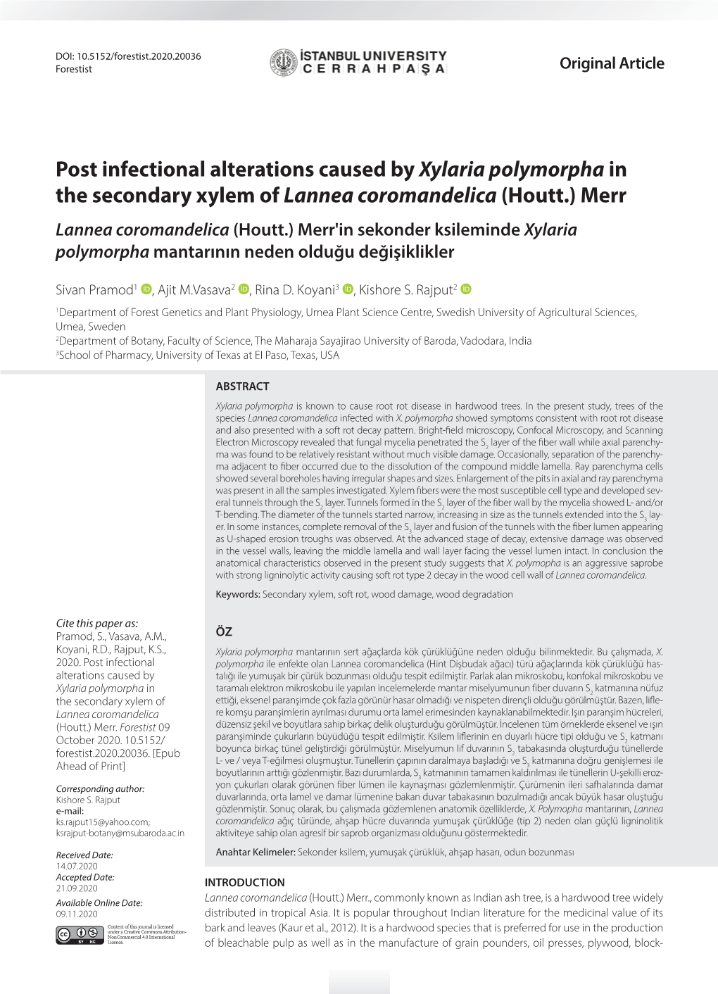 Post Infectional Alterations Caused by Xylaria Polymorpha in The