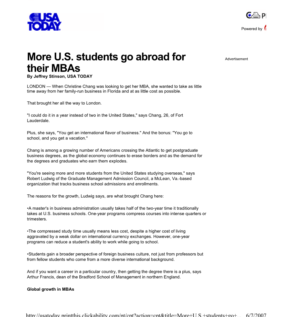 More US Students Go Abroad for Their Mbas