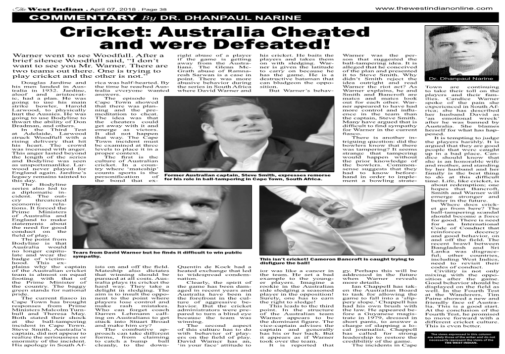 Australia Cheated and Was Defeated – by Dr