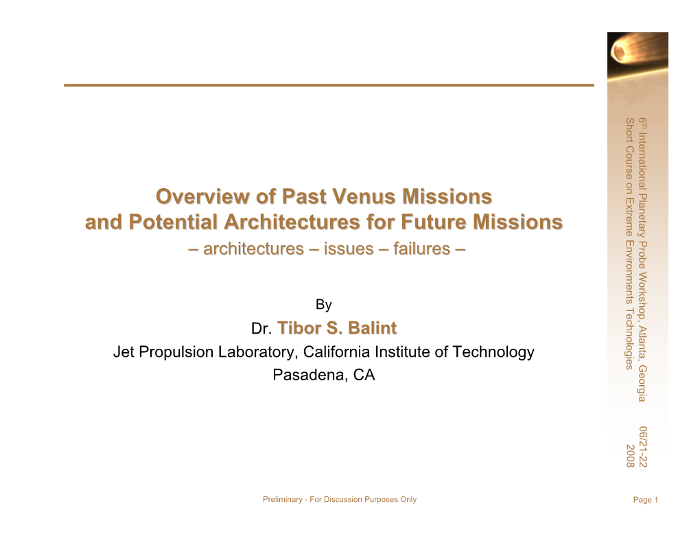 Overview of Past Venus Missions and Potential Architectures for Future