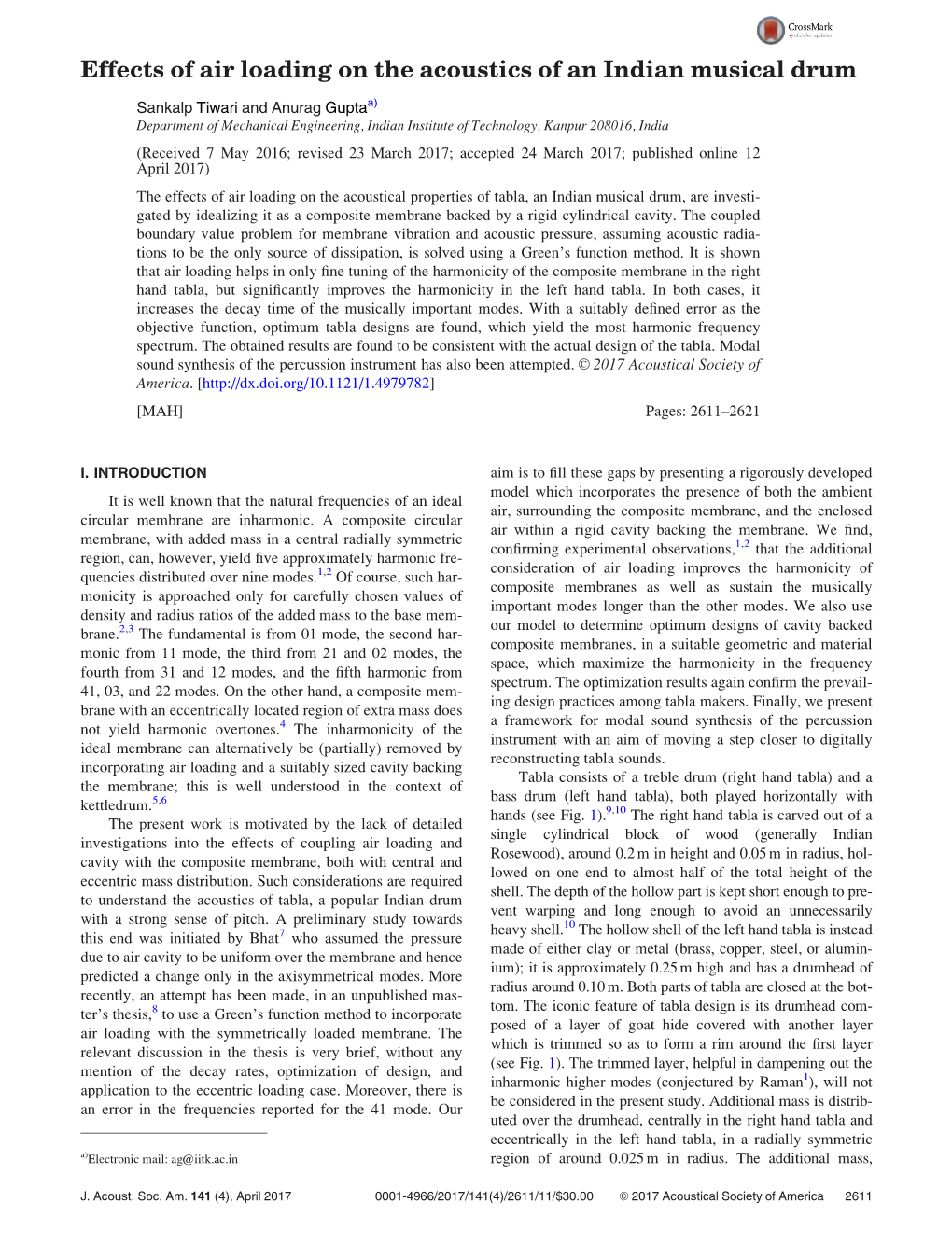 Effects of Air Loading on the Acoustics of an Indian Musical Drum