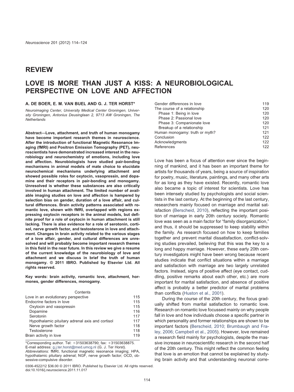 Review Love Is More Than Just a Kiss: a Neurobiological Perspective on Love and Affection