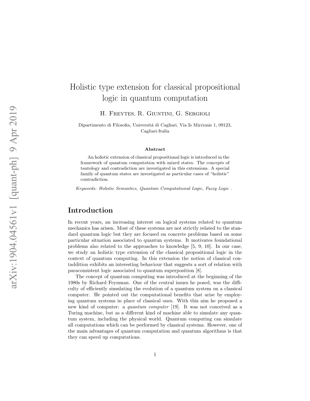 Holistic Type Extension for Classical Propositional Logic in Quantum Computation