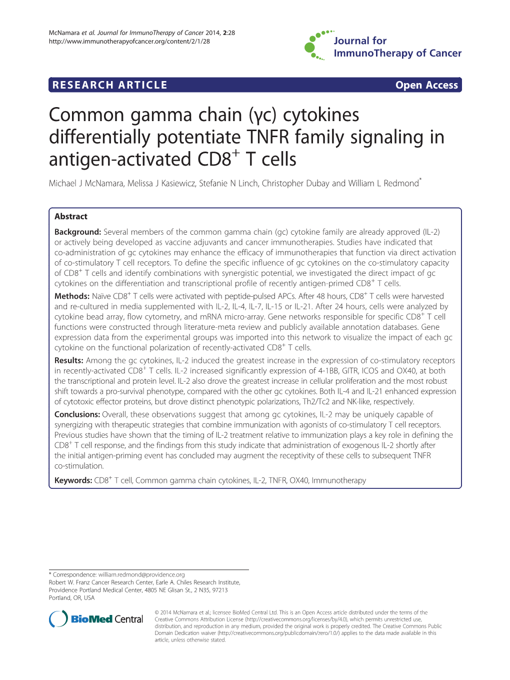 (Γc) Cytokines Differentially Potentiate TNFR Family Signaling in Antigen